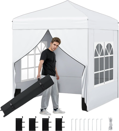 Costway 6.5' x 6.5' Pop-Up Canopy Tent w/ 4 Sidewalls & Wheeled Bag 75783126 New