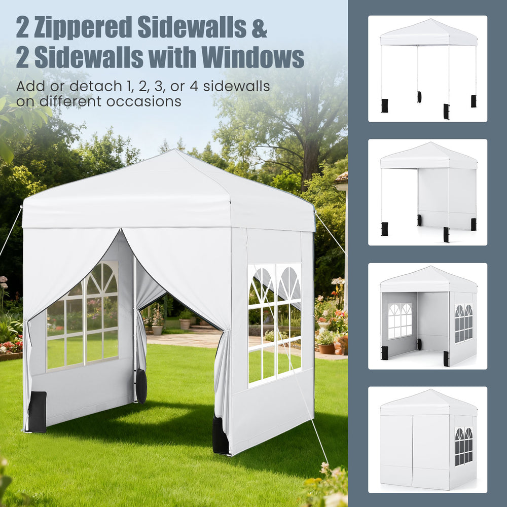 Pop up canopy tent with 4 sidewalls, including 2 zippered and 2 windowed, ideal for outdoor events and gatherings.