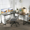 95 Inch 2-Person L-Shaped Long Reversible Computer Desk with Monitor Stand-Brown - Gallery View 1 of 11