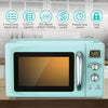 Retro green 0.9 Cu.ft countertop microwave oven with 5 power levels and child lock, ideal for small spaces.