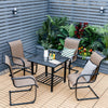 Square 31-inch outdoor fire pit dining table with BBQ grate, sturdy steel frame, perfect for patio or backyard.
