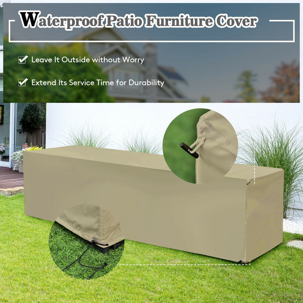 Waterproof patio furniture cover for 8-piece rattan set, designed for outdoor protection and durability.