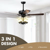 50-inch black ceiling fan light with explosion-proof glass lampshades, featuring reversible blades for year-round.