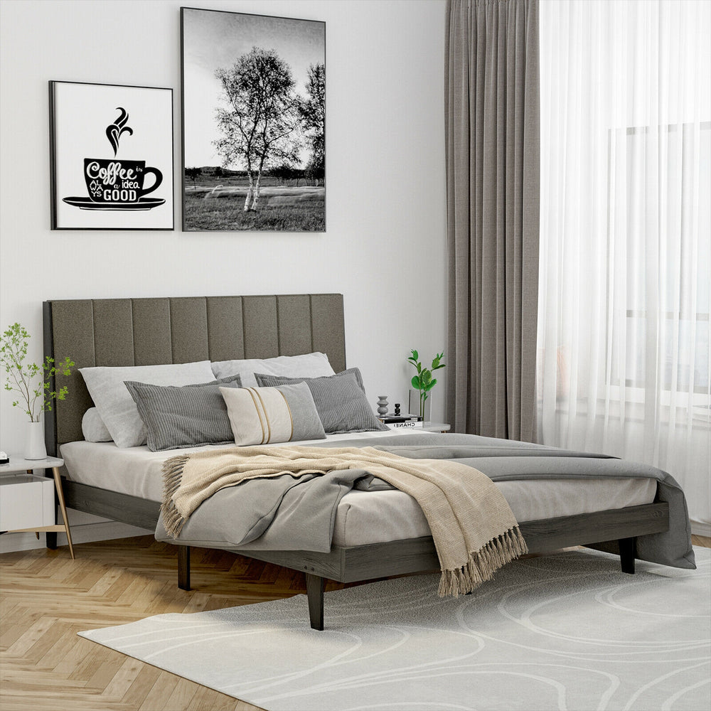 Queen size upholstered bed frame showcasing a stylish tufted headboard and breathable polyester fabric for comfort.