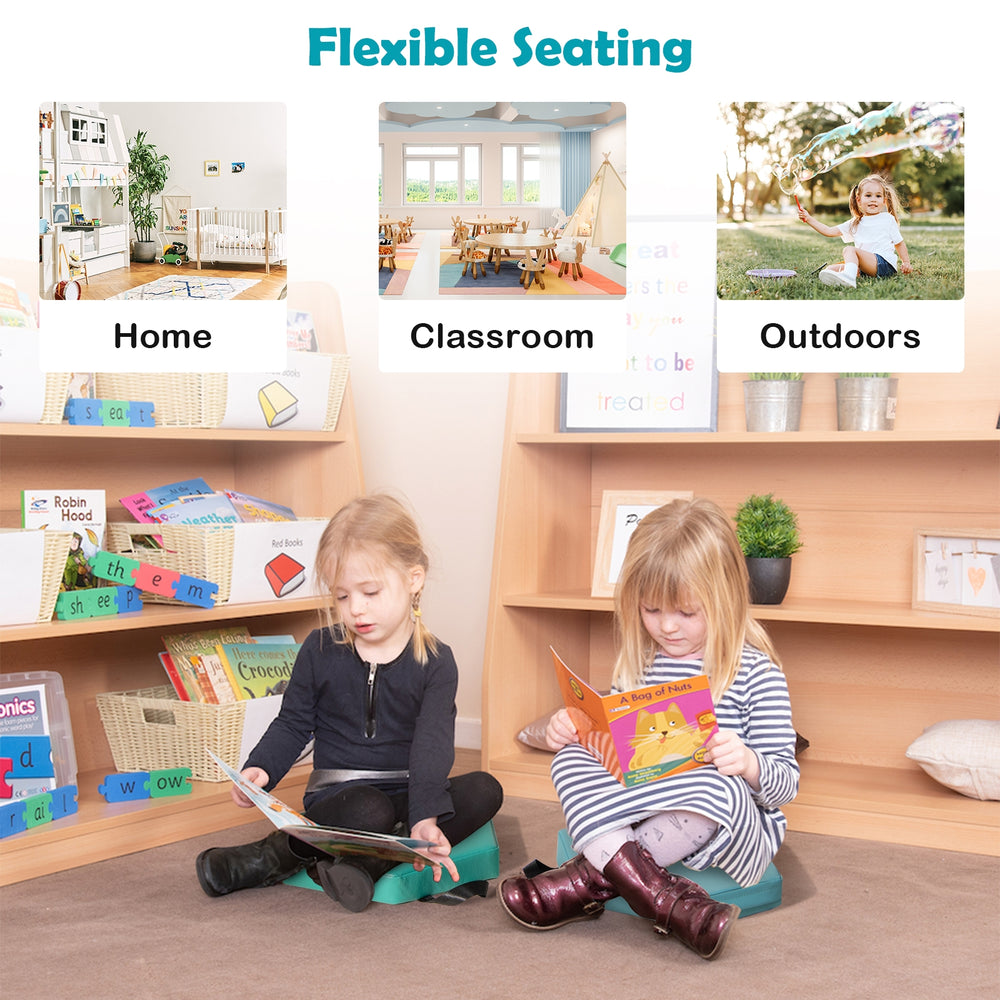 Colorful hexagon floor cushions for kids, made of durable PU and EPE, ideal for home, classroom, and outdoor use.