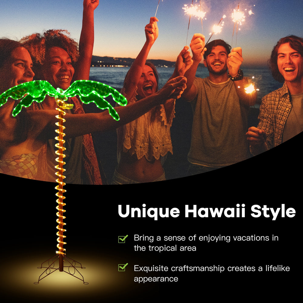 5-foot LED pre-lit palm tree decor with lifelike appearance, perfect for indoor and outdoor festive celebrations.