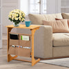 Bamboo sofa table with storage bag, featuring round corners and a waterproof surface, ideal for living room.