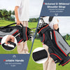 Golf cart bag with 14-way dividers, thick shoulder strap, and portable handle for easy carrying on the course.