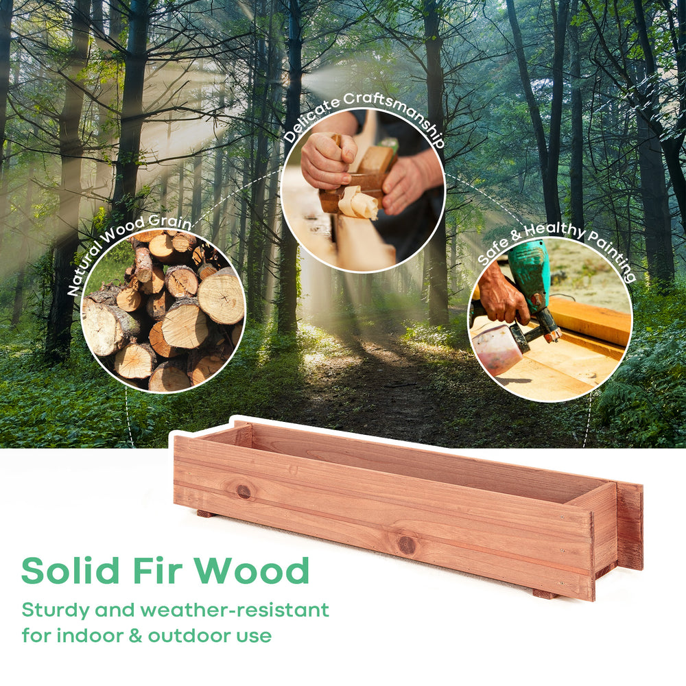 Wooden decorative raised garden bed made of solid fir wood, ideal for indoor and outdoor use, featuring drainage holes.