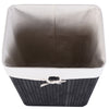 Rectangular black bamboo laundry hamper with a removable cotton inner pocket and sturdy lid for easy transport.