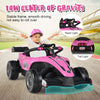 Pink 12V kids ride-on electric Formula racing car with illuminated lights and shock-absorbing wheels for smooth driving.