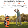 10.5-inch orange golf stand bag with 14 dividers and 7 zippered pockets, ideal for organized storage on the course.