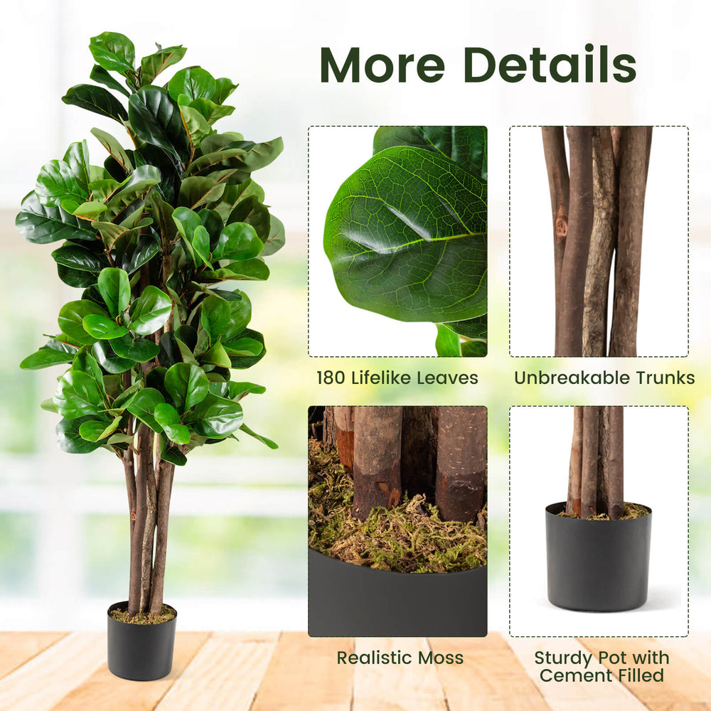 5-foot artificial fiddle leaf fig tree with 180 lifelike leaves and sturdy cement-filled pot for indoor or outdoor.