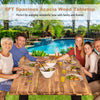 70-inch acacia wood dining table set with umbrella hole, perfect for outdoor gatherings in the backyard or garden.