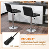 Black PU leather bar stools set of 2 with adjustable height, 360° swivel, and supportive backrest for comfort.
