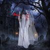 Animated 6.6 ft Halloween swing ghost with light-up red eyes, perfect for spooky indoor or outdoor Halloween decor.