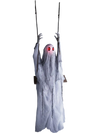 6.6 ft Halloween animated ghost on a swing, featuring tattered robes and flashing red eyes for a chilling Halloween effect.