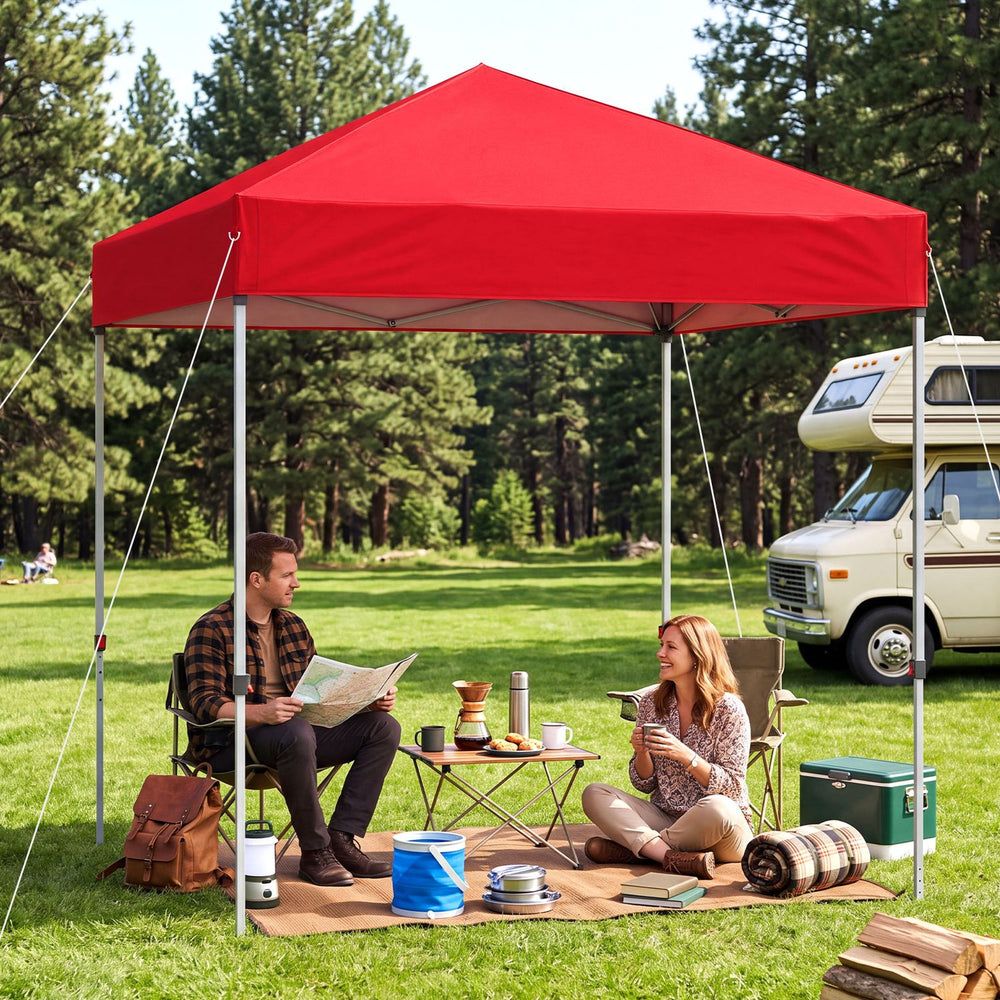 6.6 x 6.6 Feet Outdoor Pop-up Canopy Tent with UPF 50+ Sun Protection-Red - Gallery View 1 of 11