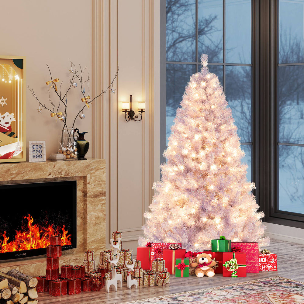 6/7.5 FT Pre-Lit Tinsel Christmas Tree Artificial Xmas Tree-S - Gallery View 1 of 10