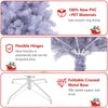 Pre-lit tinsel Christmas tree with deep purple foliage, 688 branch tips, and a sturdy crossed metal base for reliable.