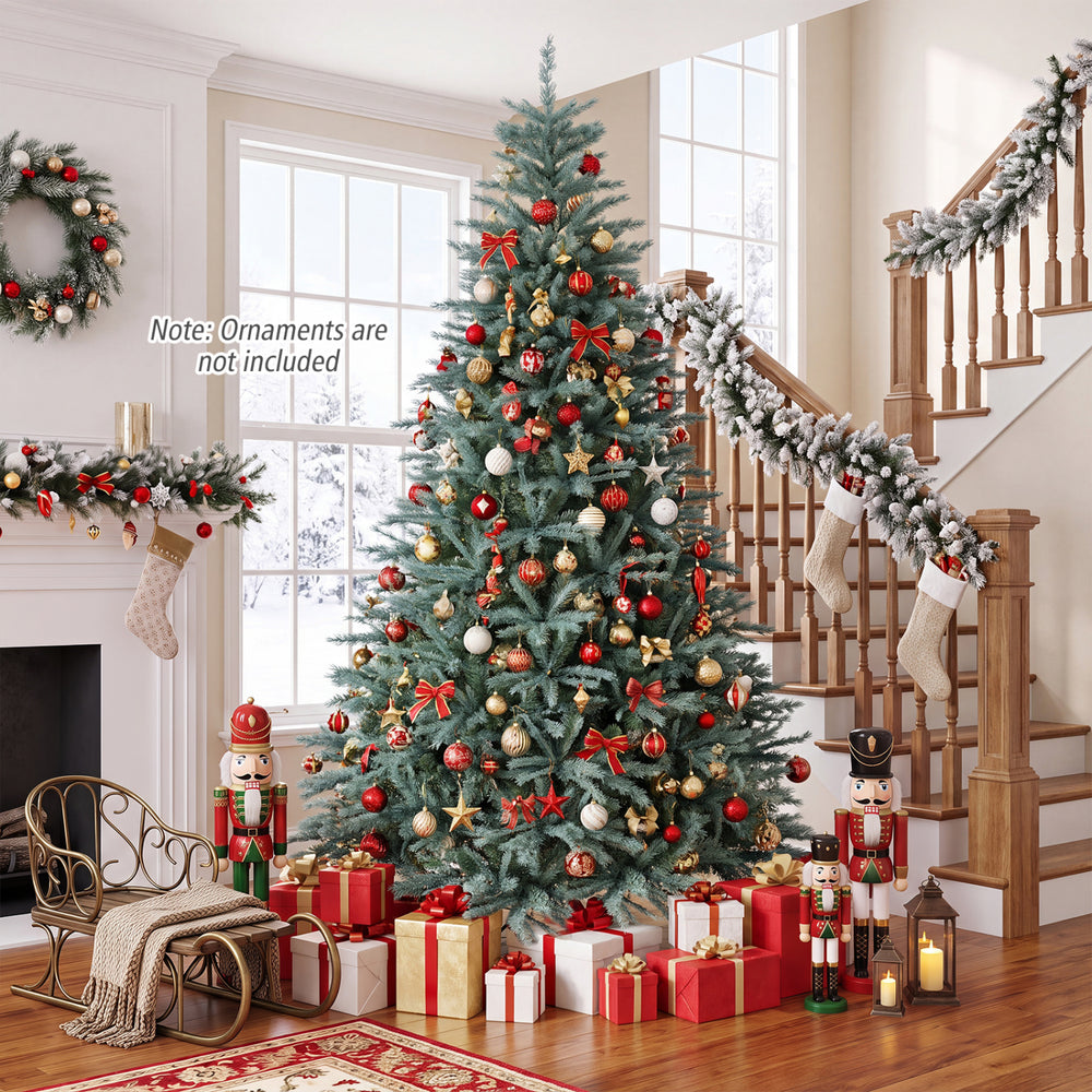 Artificial blue-green Christmas tree with 775/1215/1765 branch tips, perfect for home or office holiday decor.