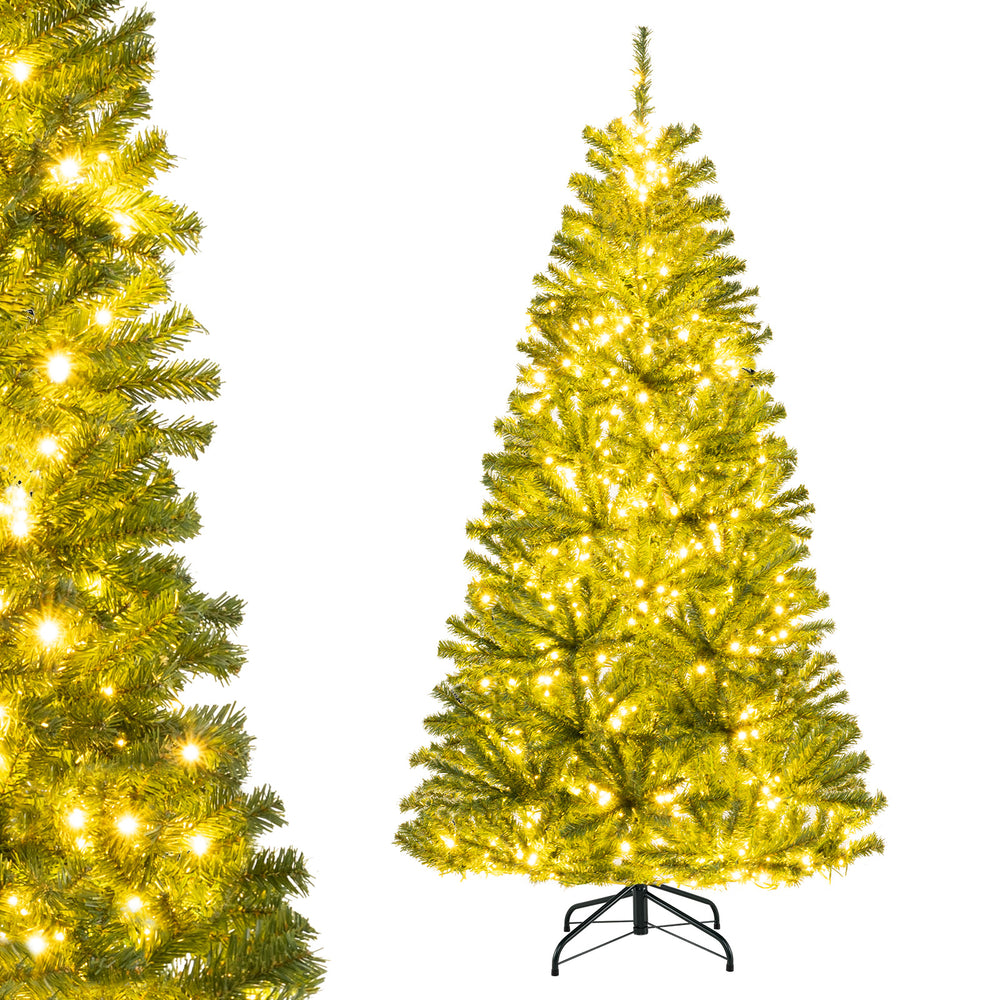Pre-lit artificial Christmas tree with 700 LED lights, featuring a sturdy metal base and three lighting modes for.