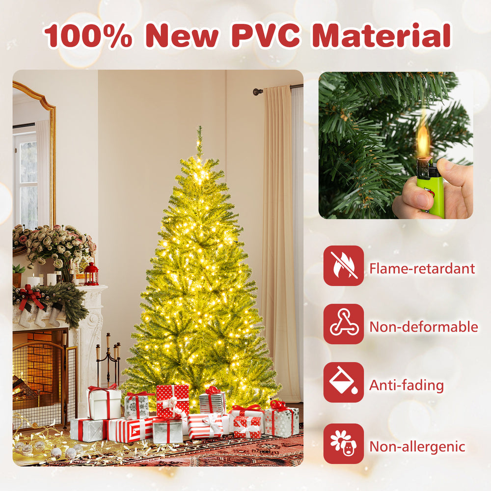Pre-lit artificial Christmas tree with 700 LED lights, 680 branch tips, and remote control for customizable holiday.