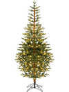 Pre-lit green fir Christmas tree with 250 LED lights, featuring realistic PE leaves and a hinged design for easy setup.