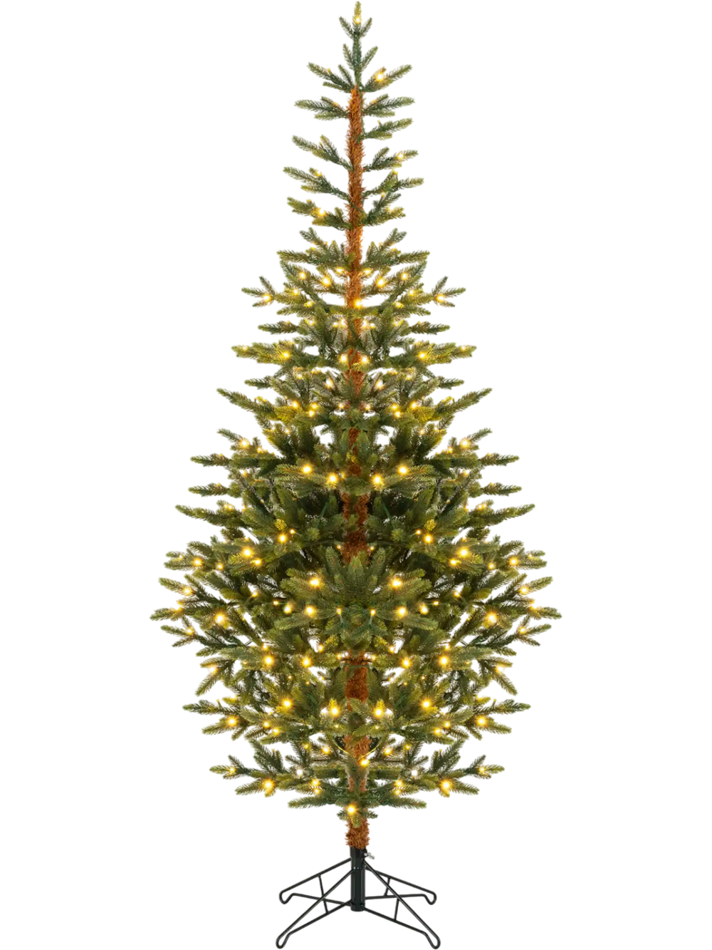 Pre-lit green fir Christmas tree with 250 LED lights, featuring realistic PE leaves and a hinged design for easy setup.