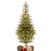 Pre-lit 6/7/8 ft green fir Christmas tree with 250/290/330 LED lights and 1243/1340/1665 branch tips, perfect for holiday decor.