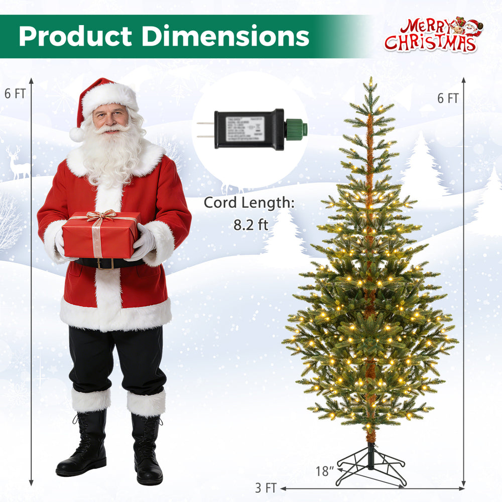 Detailed dimensions of the 6/7/8 ft pre-lit fir Christmas tree, featuring a cord length of 8.2 ft for flexible placement.