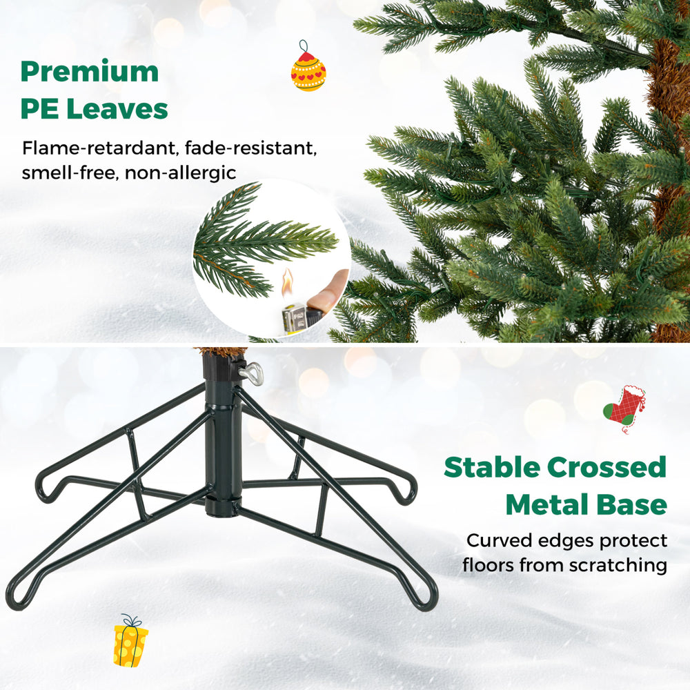 Close-up of the premium PE leaves on the 6/7/8 ft pre-lit fir Christmas tree, showcasing its flame-retardant and non-allergic features.