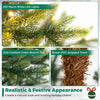 Close-up of the 6 ft pre-lit fir Christmas tree showcasing 250 warm white LED lights and realistic gradient green branch tips.