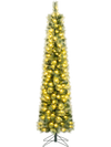 Pre-lit 6/7/8 FT pencil artificial Christmas tree with warm white LED lights, ideal for small spaces and festive.