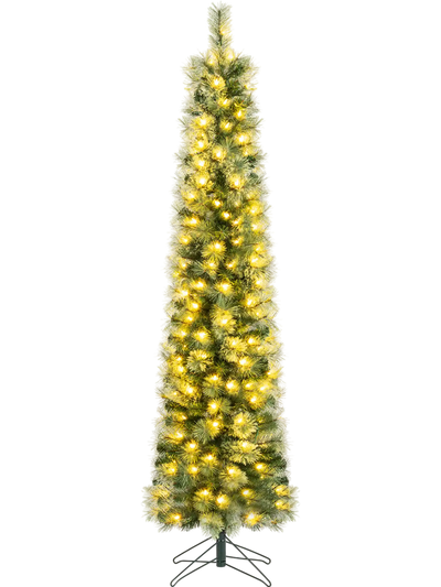 Costway Pre-Lit Pencil Artificial Christmas Tree 6/7/8' LED Warm White 8 Modes 30608292 New