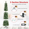 Pre-lit pencil artificial Christmas tree with 120 LED warm white lights, featuring a 3-section structure for easy setup.
