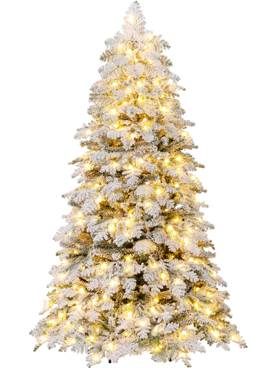 Costway Pre-Lit Snow-Flocked Artificial Christmas Tree 6/7' 130 Twinkle Balls 84066211 New