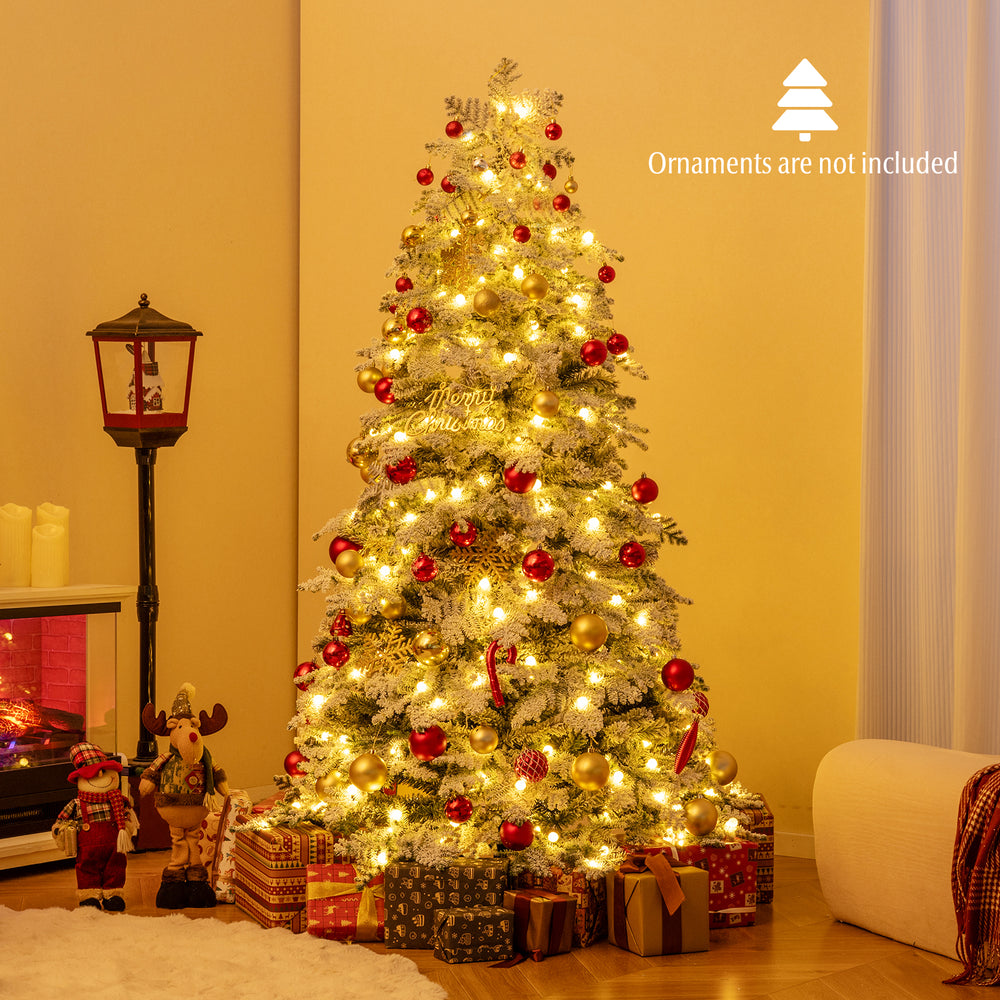 6/7 Feet Artificial Snow-flocked Christmas Tree Pre-lit Hinged Xmas Tree with 130 Twinkle Balls-6 Feet - Gallery View 1 of 10