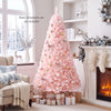 Pink 6ft artificial Christmas tree made of eco-friendly PVC, featuring a hinged design for easy assembly and storage.