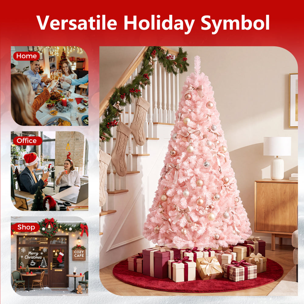 Pink 6ft artificial Christmas tree made of eco-friendly PVC, perfect for home or commercial holiday decorations.