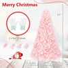 Pink 6-foot artificial Christmas tree made of eco-friendly PVC, featuring hinged construction for easy assembly and storage.