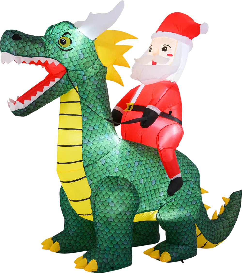 6.7 Feet Christmas Inflatable Santa Claus Ride on Dinosaur with Built-in LED Lights