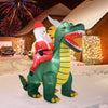 Christmas inflatable featuring Santa Claus riding a dinosaur, made of weather-resistant polyester, with built-in LED.