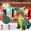 Christmas inflatable featuring Santa Claus riding a dinosaur, made of weather-resistant polyester fabric for outdoor.