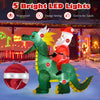 Christmas inflatable featuring Santa Claus riding a dinosaur, 6.7 feet tall, with 5 bright LED lights for outdoor.