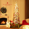 Snow-flocked 6-foot artificial Christmas tree with warm white LED lights, perfect for festive home decoration.