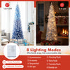 6-foot snow-flocked artificial Christmas tree with 220 warm white LED lights, featuring 8 lighting modes for festive.
