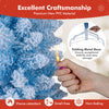 Snow-flocked 6-foot artificial Christmas tree with warm white LED lights and a folding metal base for easy storage.