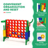 Giant 4-to-score game set in green with built-in ring holders and reset lever, perfect for outdoor family fun.