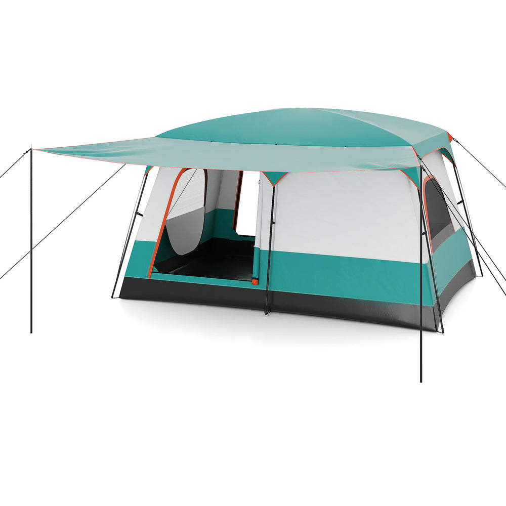 6-8 Person Camping Tent with Double Rooms and 2 Doors-Green - Gallery View 1 of 1